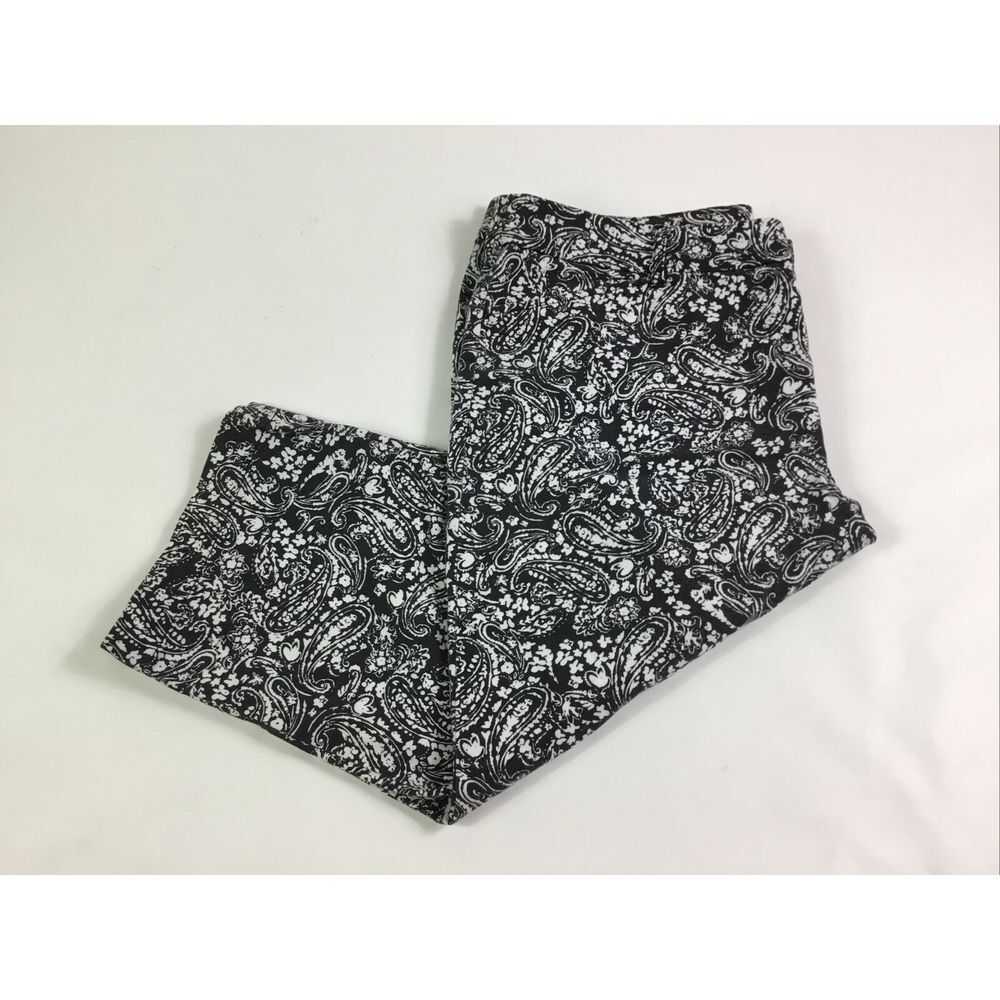 St Johns Bay Capris Womens Size 16 stretch Black White Pants waist 36